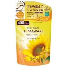  KRACIE Dear Beaute Himawari Rich & Repair Шампунь с растительным комплексом для поврежденных волос, с цветочным ароматом и нотками черной смородины и грейпфрута, сменная упаковка 400мл., фото 1 
