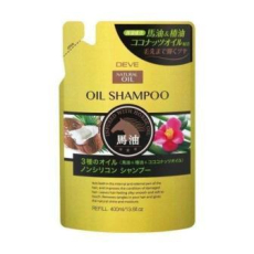  KUMANO YUSHI Deve 3 Natural Oils Шампунь для сухих и поврежденных волос с тремя видами масел (лошадиное, кокосовое и масло камелии), сменная упаковка 400мл., фото 1 