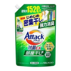  KAO Attack Antibacterial EX For Indoor Drying Жидкое средство для стирки с антибактериальным эффектом, для сушки белья в помещении, с ароматом свежей зелени, сменная упаковка с крышкой 1520г., фото 1 