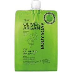  KUMANO YUSHI Deve Olive&Argan Body Soap Жидкое мыло для тела увлажняющее, с аргановым и оливковым маслом, сменная упаковка с крышкой 1000мл., фото 1 