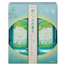  KRACIE Набор шампуня и кондиционера Ichikami по уходу за волосами восстанавливающий и предотвращающий повреждения (с ароматом японской мяты): шампунь 480мл.+ кондиционер 480г., фото 1 