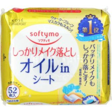  KOSE Влажные салфетки Softymo для снятия водостойкого макияжа на масляной основе 52 шт., сменная фольгированная упаковка, фото 1 