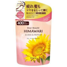  KRACIE Dear Beaute Himawari Gloss & Repair Шампунь с растительным комплексом для восстановления блеска поврежденных волос, с цветочным ароматом и нотками персика, мангустина и муската, сменная упаковка 400мл., фото 1 