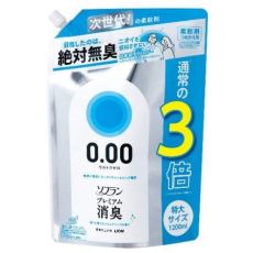  LION Кондиционер для белья Soflan блокирующий восприятие посторонних запахов Premium Deodorizer Ultra Zero-0.00 - аромат чистоты с нотой кристального мыла 1200 мл, мягкая упаковка с крышкой, фото 1 