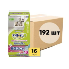  UNICHARM Пеленки для системного туалета Deo-Toilet для 2-ух и более кошек с ароматом цветов 16шт Х 12уп, фото 1 