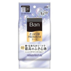  LION Салфетки дезодорант Ban Premium Япония влажные от пота и запаха с пудрой цветочное мыло 30 шт, фото 1 
