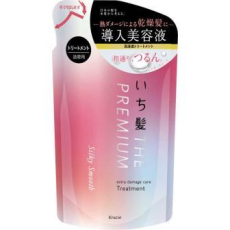  KRACIE Ichikami The Premium Silky Smooth Treatment Восстанавливающий бальзам-ополаскиватель для гладких, шелковистых волос, с глубоким ароматом цветущей вишни, сменная упаковка 340г., фото 3 