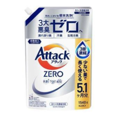  KAO Attack Zero Концентрированное антибактериальное жидкое средство для стирки, с легким ароматом свежей листвы, сменная упаковка с крышкой 1540г., фото 1 