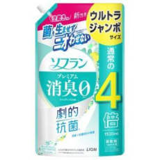  LION Кондиционер для белья Soflan Premium Fresh Green Aroma с антибактериальным и дезодорирующим эффектом, с ароматом свежей зелени и фруктов, 1520мл запаска, фото 1 