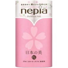  NEPIA Туалетная бумага двухслойная Premium Soft аромат сакуры с рисунком 25м 12 рулонов, фото 2 