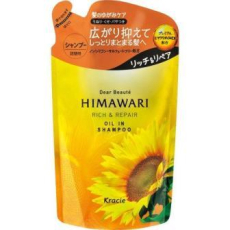  KRACIE Dear Beaute Himawari Rich & Repair Шампунь с растительным комплексом для поврежденных волос, с цветочным ароматом и нотками черной смородины и грейпфрута, сменная упаковка 360мл., фото 1 