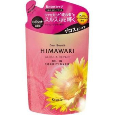  KRACIE Dear Beaute Himawari Gloss & Repair Кондиционер с растительным комплексом для восстановления блеска поврежденных волос, с цветочным ароматом и нотками персика, мангустина и муската, сменная упаковка 360г., фото 1 