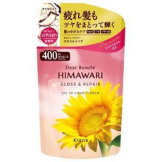  KRACIE Dear Beaute Himawari Gloss & Repair Кондиционер с растительным комплексом для восстановления блеска поврежденных волос, с цветочным ароматом и нотками персика, мангустина и муската, сменная упаковка 400г., фото 1 
