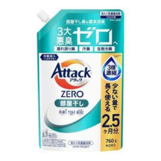  KAO Attack Zero Концентрированное жидкое средство для стирки против неприятных запахов при сушке в помещении, с ароматом морского бриза, сменная упаковка с крышкой 760г., фото 1 