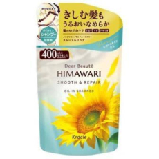  KRACIE Dear Beaute Himawari Smooth & Repair Шампунь с растительным комплексом для восстановления и гладкости волос, с цветочным ароматом и нотками цитрусов, личи и черной смородины, сменная упаковка 400мл., фото 1 