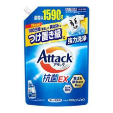  KAO Концентрированное жидкое средство для стирки Attack Antibacterial EX с антибактериальным эффектом с ароматом чистой свежести сменная упаковка 1590г., фото 1 