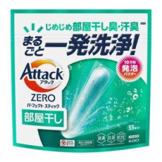  KAO Стиральный порошок Attack Zero Perfect Stick в стиках для сушки белья в помещении, с освежающим морским ароматом 55 стика, фото 1 