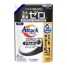  KAO Attack Zero Концентрированное жидкое средство для стирки в стиральных машинах барабанного типа, с ароматом свежей листвы, сменная упаковка с крышкой 1540г., фото 1 