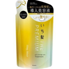  KRACIE Ichikami The Premium Shiny Moist Treatment Восстанавливающий и увлажняющий бальзам-ополаскиватель для волос, с глубоким ароматом цветущей вишни, сменная упаковка 340г., фото 3 