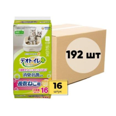  UNICHARM Пеленки для системного туалета Deo-Toilet для 2-ух и более кошек с ароматом душистого мыла 16шт Х 12уп, фото 1 