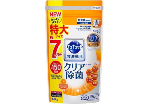  KAO Cucute For Dishwasher Citric Acid Effect Порошок для посудомоечных машин с лимонной кислотой и апельсиновым маслом, мягкая zip-упаковка, 900г., фото 2 