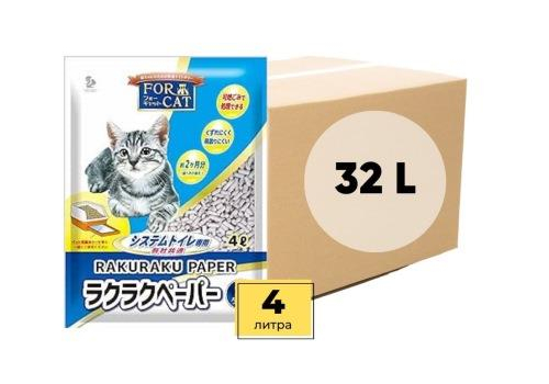  For Cat Наполнитель бумажный для системных туалетов Deo-Toilet Nyantomo крупные гранулы коробка 8уп Х 4л, фото 1 
