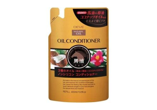  KUMANO YUSHI Deve 3 Natural Oils Кондиционер для сухих и поврежденных волос с тремя видами масел (лошадиное, кокосовое и масло камелии), сменная упаковка 400мл., фото 1 
