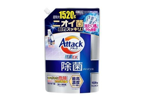  KAO Attack Antibacterial Advance Жидкое средство для стирки с максимальным дезинфицирующим эффектом, с насыщенным травяным ароматом, сменная упаковка с крышкой 1520г., фото 1 