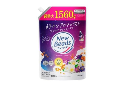  KAO New Beads Yoru Жидкое средство для стирки с ароматом жасмина и мускуса, сменная упаковка с крышкой 1560г., фото 1 