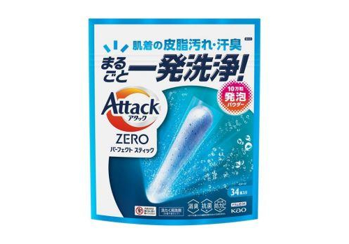  KAO Attack Zero Perfect Stick Стиральный порошок в стиках, с антибактериальным эффектом и ароматом свежей зелени, 34 стика, фото 1 