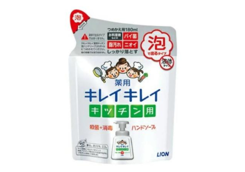  LION KireiKirei Kitchen Кухонное антибактериальное мыло-пенка для рук, с маслом цитрусовых, мягкая упаковка, 180мл., фото 2 