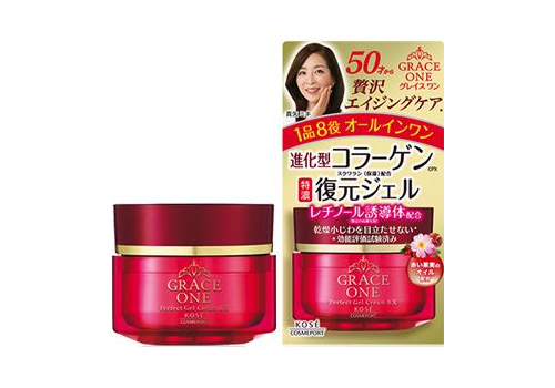  Крем для ухода за зрелой кожей лица Grace One Perfect Gel Cream EX, многофункциональный гелевый, увлажняющий и повышающий упругость кожи, KOSE, 100г, фото 2 