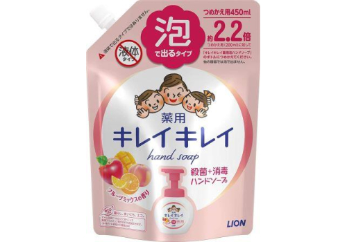  LION KireiKirei Fruit Mix Мыло-пенка для рук с ароматом фруктового микса, мягкая упаковка с крышкой, 450мл., фото 3 