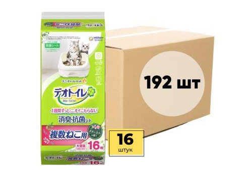  UNICHARM Пеленки для системного туалета Deo-Toilet для 2-ух и более кошек с растительным ароматом кор 12уп*16шт, фото 2 