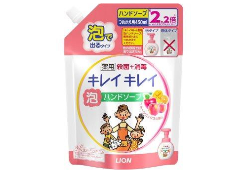  LION KireiKirei Fruit Mix Мыло-пенка для рук с ароматом фруктового микса, мягкая упаковка с крышкой, 450мл., фото 4 
