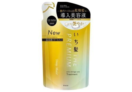  KRACIE Ichikami The Premium Shiny Moist Treatment Восстанавливающий и увлажняющий бальзам-ополаскиватель для волос, с глубоким ароматом цветущей вишни, сменная упаковка 340г., фото 1 