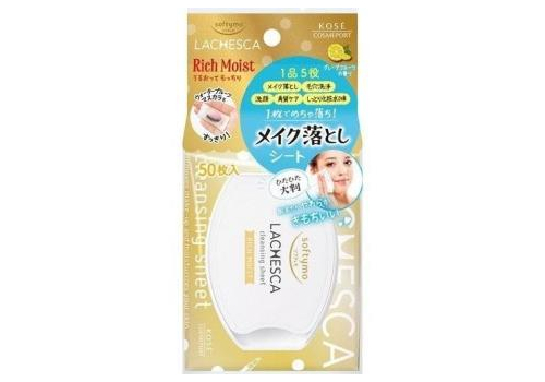  KOSE Глубокоувлажняющие салфетки "Softymo Lachesca Rich Moist" для снятия водостойкого макияжа на масляной основе, размер 15 х 20 см, 50 шт., фото 1 