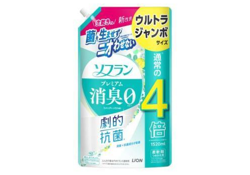  LION Кондиционер для белья Soflan Premium Fresh Green Aroma с антибактериальным и дезодорирующим эффектом, с ароматом свежей зелени и фруктов, 1520мл запаска, фото 1 