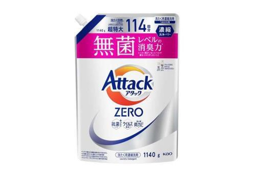  KAO Жидкое средство для стирки "Attack ZERO" (суперконцентрат, для любых типов стиральных машин) 1140 г, сменная упаковка с крышкой, фото 1 