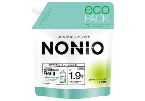  LION Ежедневный зубной ополаскиватель "Nonio" с длительной защитой от неприятного запаха (аромат цитрусовых и мяты) 950 мл, сменная упаковка с крышкой, фото 1 