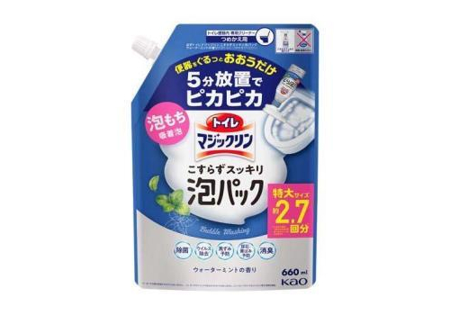  KAO Toilet Magiclean Water Mint Чистящая и дезинфицирующая спрей-пенка для туалета, с ароматом мяты, мягкая упаковка с крышкой 660мл., фото 1 