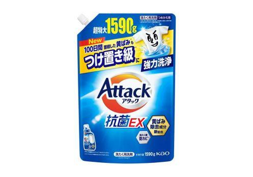  KAO Концентрированное жидкое средство для стирки Attack Antibacterial EX с антибактериальным эффектом с ароматом чистой свежести сменная упаковка 1590г., фото 1 