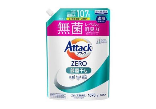  KAO Жидкое средство для стирки "Attack ZERO" (суперконцентрат, с защитой от неприятных запахов при сушке в помещении) 1070 г, сменная упаковка с крышкой, фото 1 