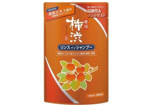  KUMANO YUSHI Kakishibu Rinse in Shampoo Шампунь-кондиционер для волос против перхоти и неприятного запаха, с экстрактом хурмы, сменная упаковка 350мл., фото 1 