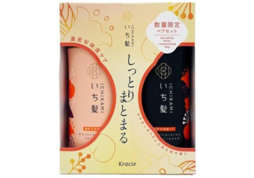  KRACIE Набор шампуня и кондиционера Ichikami для восстановления и предотвращения повреждений волос с ароматом абрикоса шампунь 480мл.+ кондиционер 480г., фото 1 