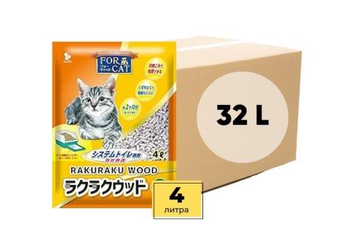  For Cat Наполнитель древесный для системных туалетов Deo-Toilet Nyantomo крупные гранулы коробка 4лХ8уп, фото 1 