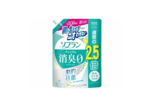  LION Кондиционер для белья Soflan Premium Fresh Green Aroma с антибактериальным и дезодорирующим эффектом, с ароматом свежей зелени и фруктов, мягкая упаковка с крышкой 950мл. 1/6, фото 1 