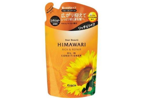  KRACIE Dear Beaute Himawari Rich & Repair Кондиционер с растительным комплексом для поврежденных волос, с цветочным ароматом и нотками черной смородины и грейпфрута, сменная упаковка 360г., фото 1 