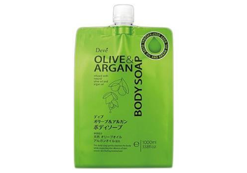  KUMANO YUSHI Deve Olive&Argan Body Soap Жидкое мыло для тела увлажняющее, с аргановым и оливковым маслом, сменная упаковка с крышкой 1000мл., фото 1 