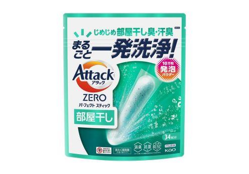  KAO Стиральный порошок Attack Zero Perfect Stick в стиках для сушки белья в помещении, с освежающим морским ароматом, 34 стика, фото 1 